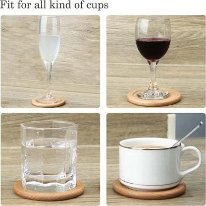 Natural Wooden Coasters for Glasses Coffee Cups 6 Pieces with Holder Home Decor