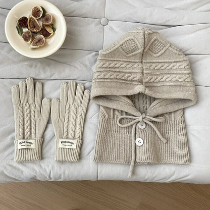 Women Winter Knitted Hat Gloves Set Warm Thicken Imitation Cashmere Scarf Shawls