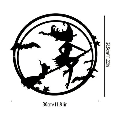 Metal Wall Decoration, Halloween Witch Cat Bat Castle Pattern Frameless Pendant