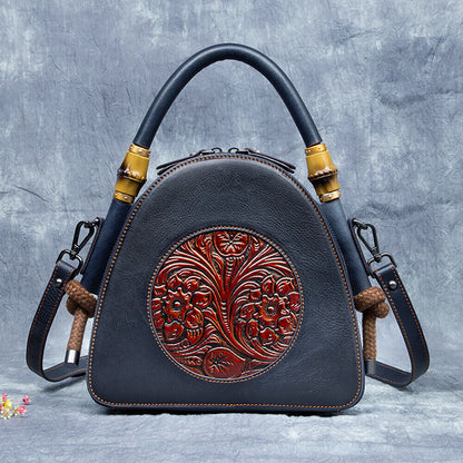 Women's Retro 100% Genuine Leather Handbag Embossed Crossbody Shoulder Shell Bag