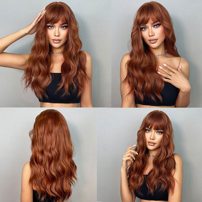 Long Wavy Wigs with Bangs Cosplay Party Synthetic Hair Wigs for Black Women