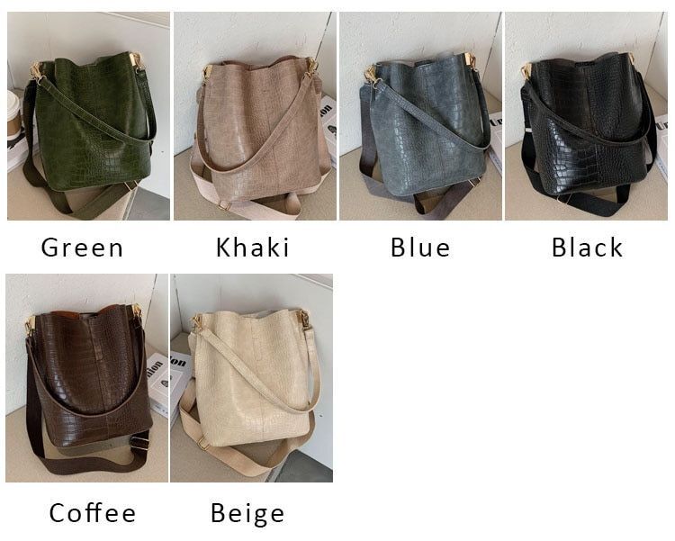 Vintage Crocodile Pattern Crossbody Bags Women Leather Shoulder Handbags Large