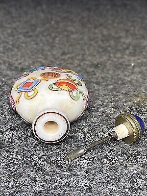 chinese snuff bottle painted glass overlay old civilization carving statue Glaze