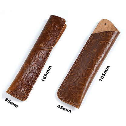 Portable Real Leather Pen Protector Bag Holder Pencil Case Handmade Carved Gifts