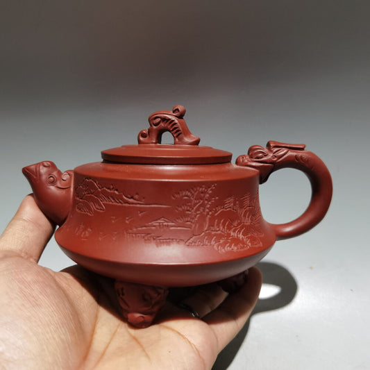 Chinese Yixing Zisha Clay Handmade Exquisite Teapot（三足龙尊壶 低款：郝彤彤）