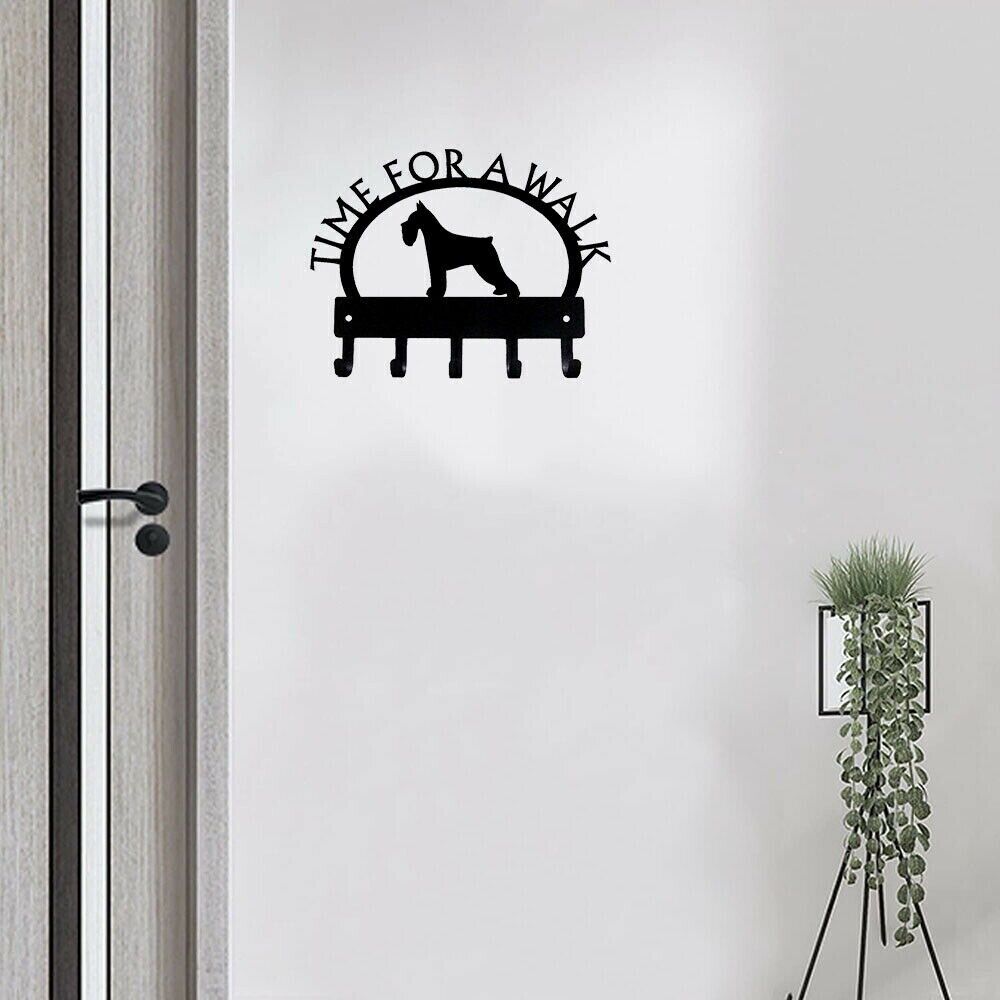Miniature Schnauzer Time for A Walk Key Rack Wall Mounted Hook Up Key Hanger