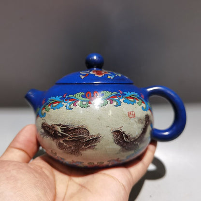 Yixing Zisha Clay Handmade carved painting dragon Kung Fu Tea Exquisite Teapot