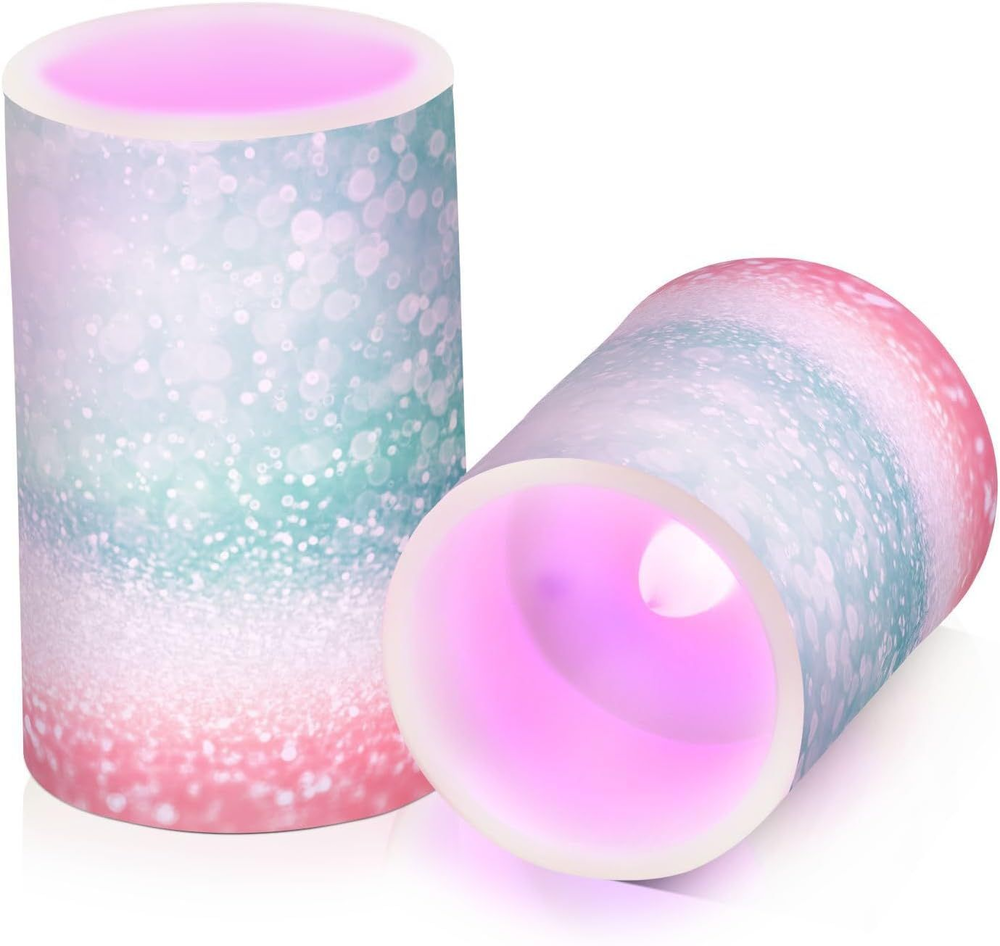 Flameless Candles Teal Green Glitter Coral Pink Battery Operated Multi-12