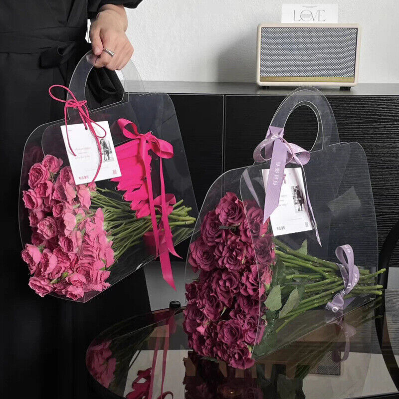 Transparent PET Fresh Flower Box Bouquet Handbag Flowers Wrapping Handbag Festiv