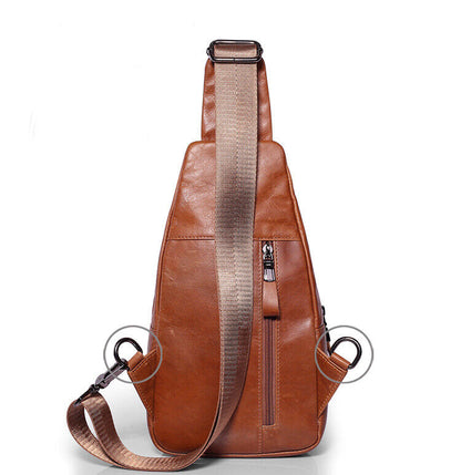 Cowhide Leather Casual Sling Bag Vintage Genuine Leather Crossbody Bag for Men