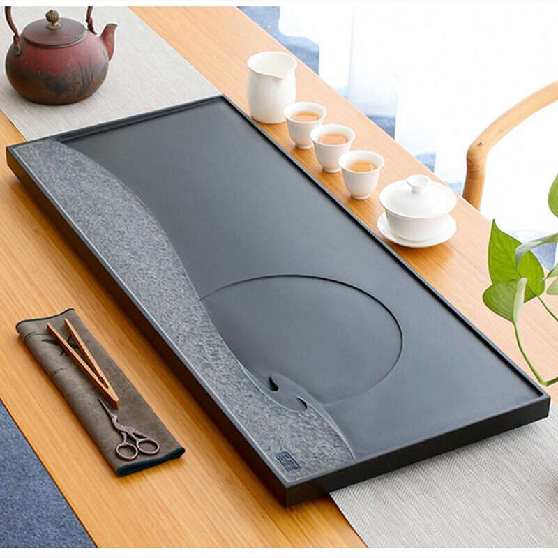 Black Stone Tea Tray Natural Complete Stone Tea Table Water Draining Simple Set
