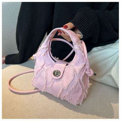 Retro Denim Shoulder Bag Half Moon Small Purse Messenger Tassel Clutch Handbags