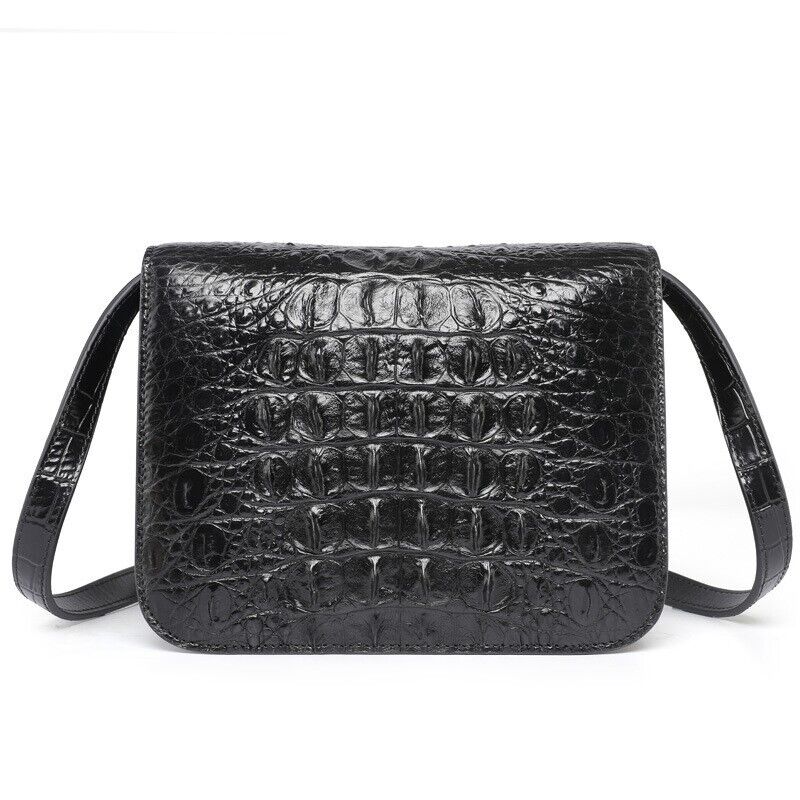 Black Alligator Crocodile Skin Leather Bags, Women's Luxury Sling Shoulder Bags