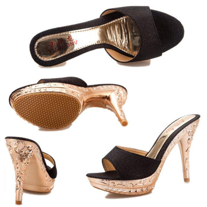 Women Glitter Platform Peep Toe Shoes Sexy Ladies High Heels Sandals Mules Party