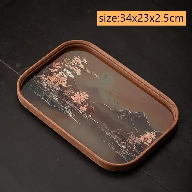 Chinese Glass Bamboo Tea Tray Teapot Teacup Mat Storage Tray Pot Bearing Teaware