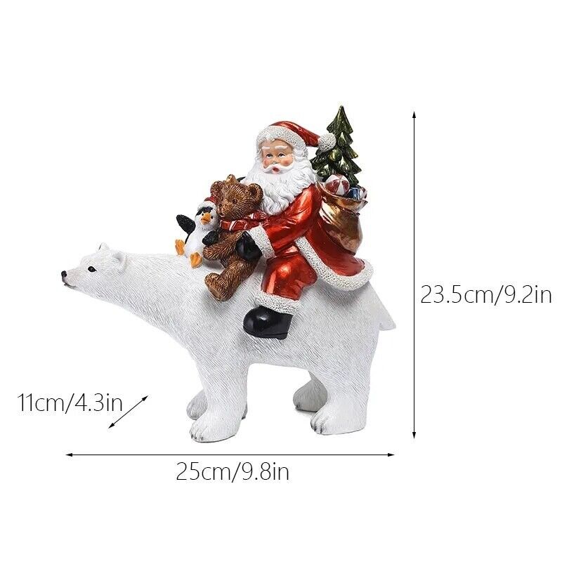 Christmas Ornament Resin Santa Claus Riding Polar Bear Statue Decor 25x11x23.5cm