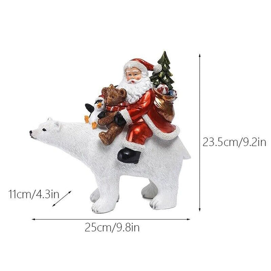 Christmas Ornament Resin Santa Claus Riding Polar Bear Statue Decor 25x11x23.5cm