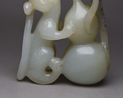 Collections Chinese Hetian Jade Hand Carving Rat Gourd Statue Exquisite Art Work