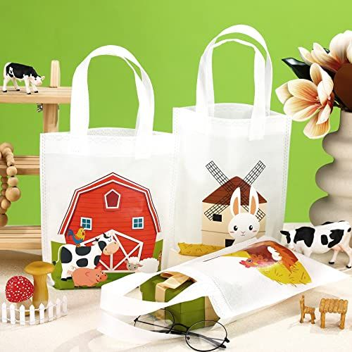 Deekin 24 Pcs Farm Animal Bags Barnyard Gift Treat Goody Bag Non Woven Farm...