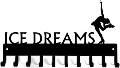 Ice Dreams Figure Skating Medal Hanger Rack- 14.5" W/ 10 Hooks Metal Wall Art