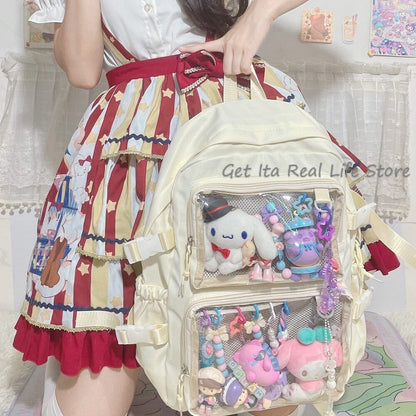 Girls Large School Pink Backpack Two Clear Pockets Display Women Big Bag