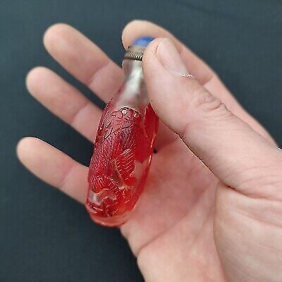 vintage chinese beijing glass snuff bottle red box dragon sculpture statue gift