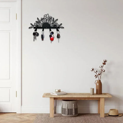 1PC Sunflowers Wall Hanging Storage Rack With 4 Hooks Metal Coat Rack