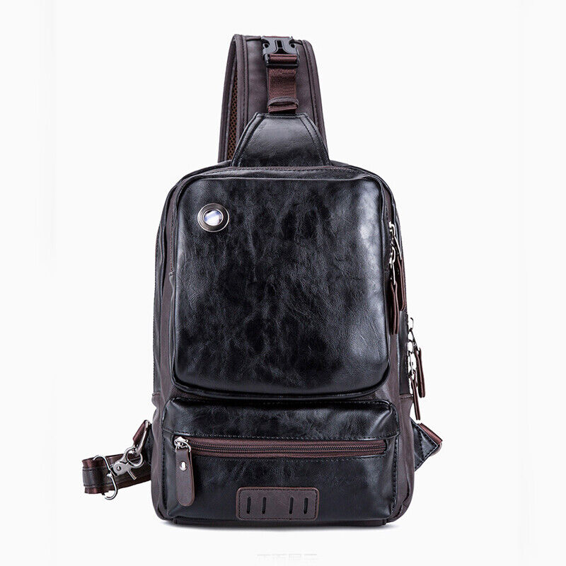 Men's Sling Backpack PU Leather Large Capacity Cross Body Bag Chest Shoulder Bag