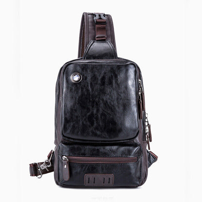 Men's Sling Backpack PU Leather Large Capacity Cross Body Bag Chest Shoulder Bag