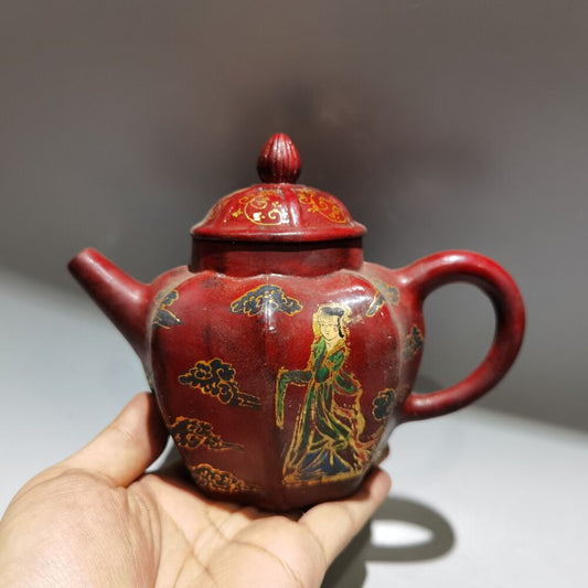 vintage China yixing purple clay teapot zisha ceremony nice painted Collectible