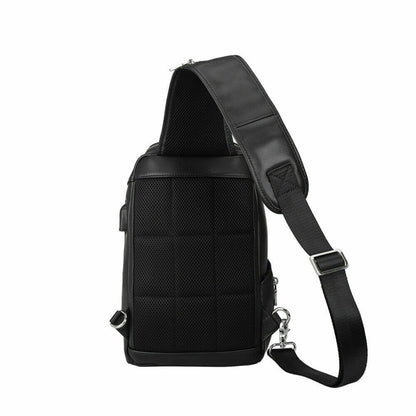 Men Real Leather USB Charging Sling Bag Chest Single Strap Backpack Shoulder Bag