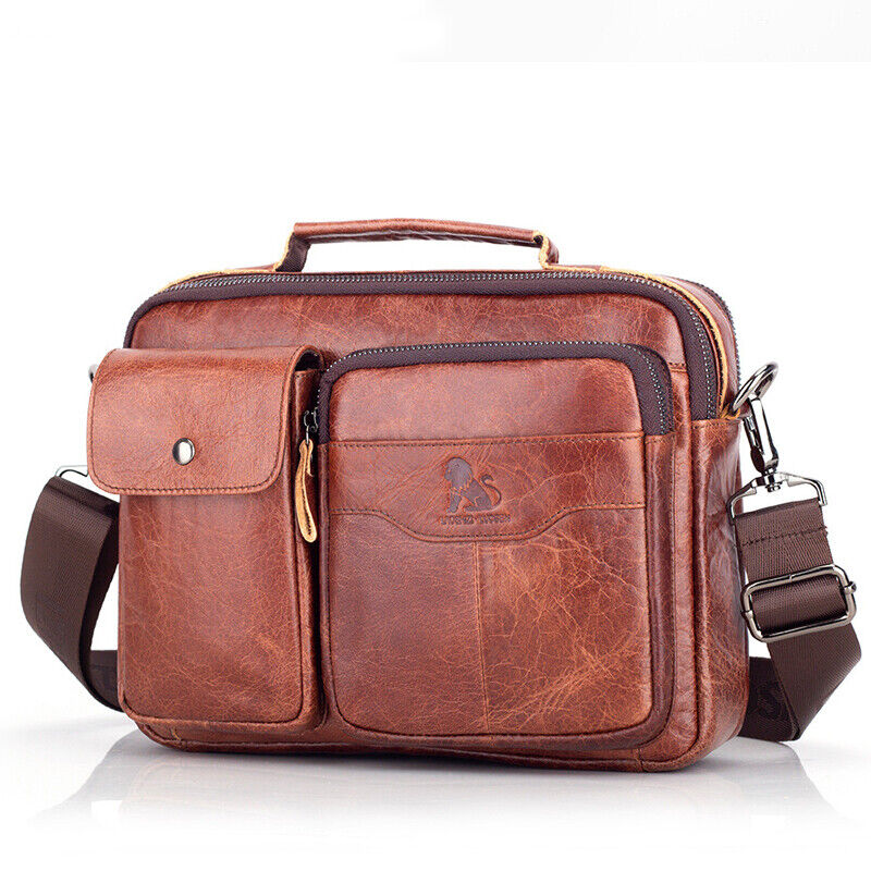 100% Genuine Leather Men's Handbag 11" Crossbody Shoulder Bag Business Messenger