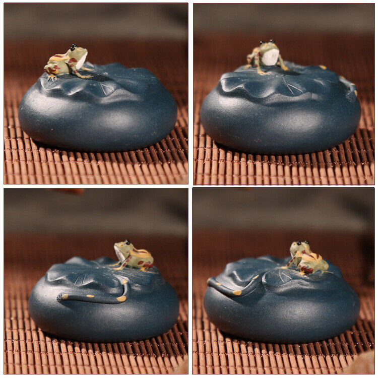 One Handmade Artware Frog On Lotus Leaf Mini Zisha Tea Pet Creative Decoration