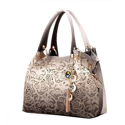 Hollow Out Ombre Handbags Floral Print Shoulder Bag Tassel Purse 35*10*29 CM 1PC