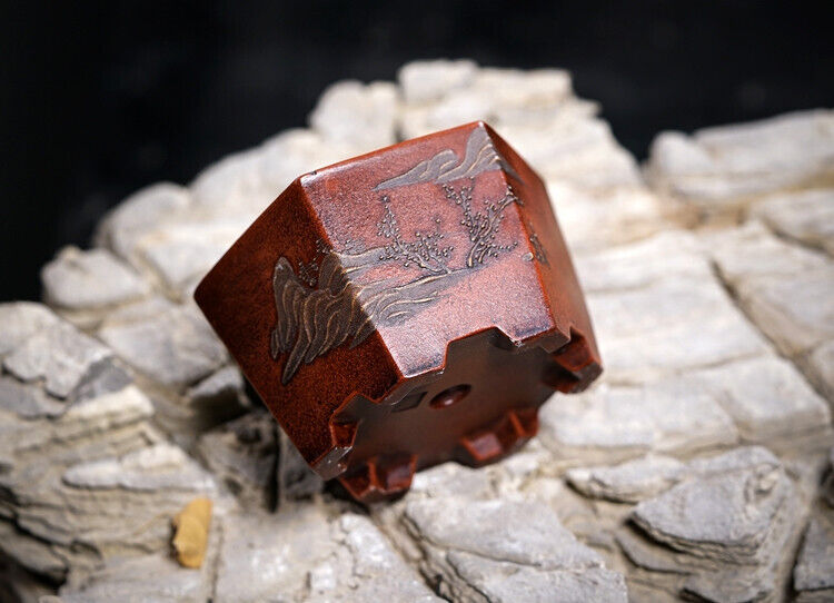Chinese Yixing Zisha Clay Handmade Exquisite flowerpot（手工六方 底款：铁画轩）