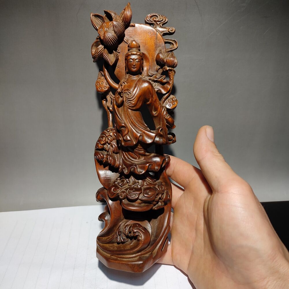 wooden statue carvings home decor sculptures quan Boxwood Free kwan yin Figurine