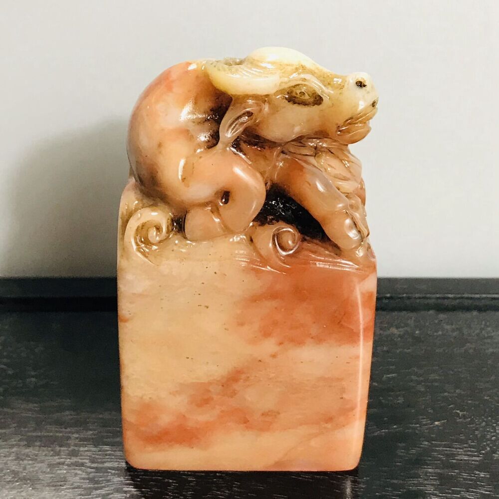 Chinese Peking Shoushan Stone Carved Cattle Statue Seal Figurines Collection Art