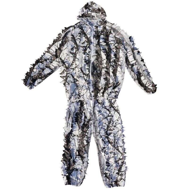 Camouflage Suit Men White Snow Ghillie Hunting Winter Clothes Full Set Polyester