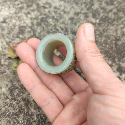 Chinese Hotan Hetian Jade Carving Sculpture Collector Thumb Ring Jewelry 招财进宝