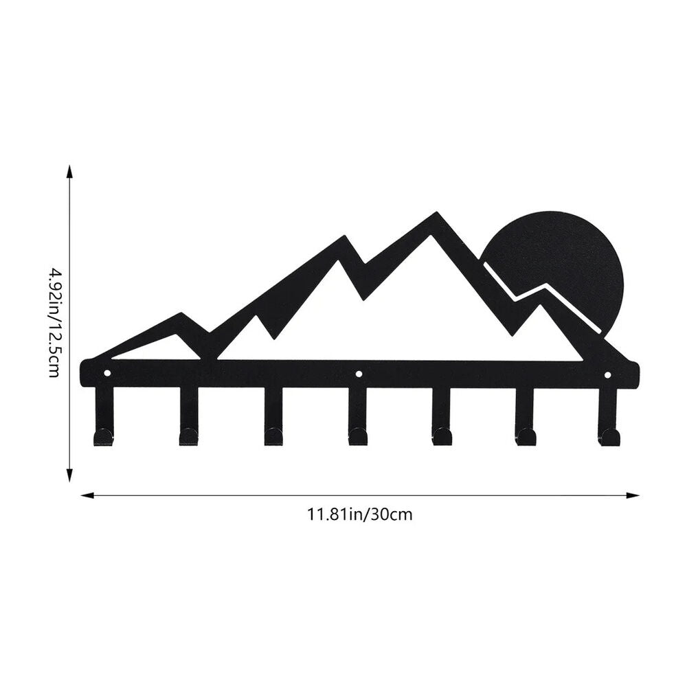 Mountain Metal Key Holder 7 Hooks Sunset Scenery Black Iron Wall Mounted Hooks