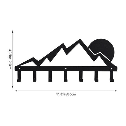 Mountain Metal Key Holder 7 Hooks Sunset Scenery Black Iron Wall Mounted Hooks