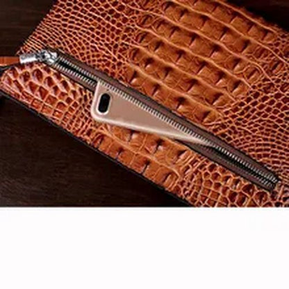 Crocodile Pattern Genuine Cow Leather Envelope Bag Men Clutch Wristlets Bag Men