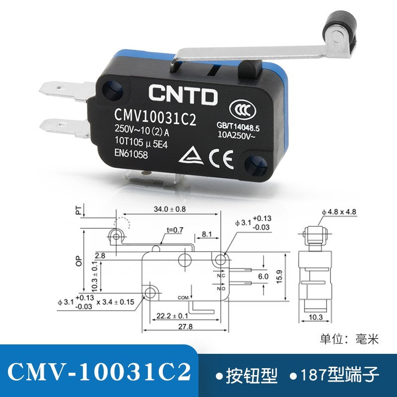 20pcs CNTD Limit Switch CMV10 Micro Button Long Handle Open Limit Sensor Roller