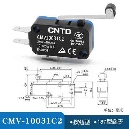 20pcs CNTD Limit Switch CMV10 Micro Button Long Handle Open Limit Sensor Roller