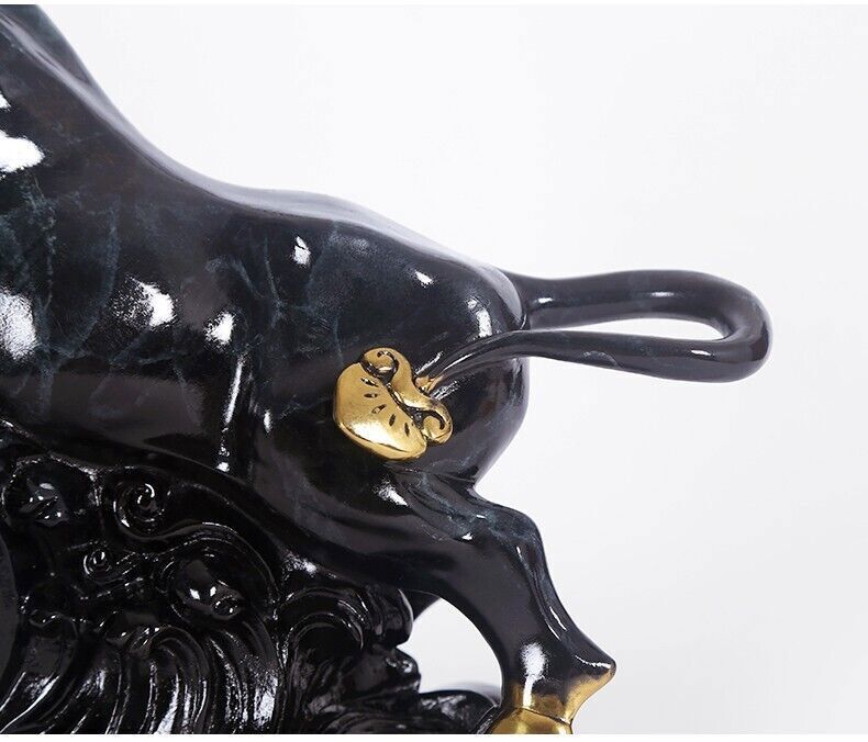 9" Chinese House FengShui Brass Copper Wealth cattle Bull Cow ox animal Statue