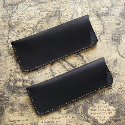 Handmade Crazy Horse Leather Pencil Case Stationery Storage Bag Sunglass Cases