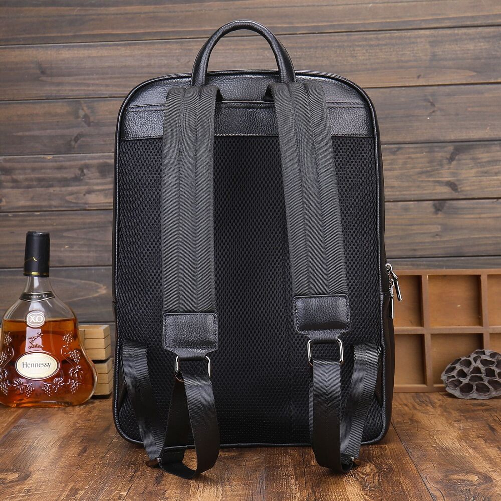 Top Cow Leather Black Men's bag, Soft Leather Large Capacity Backpack Travel Bag