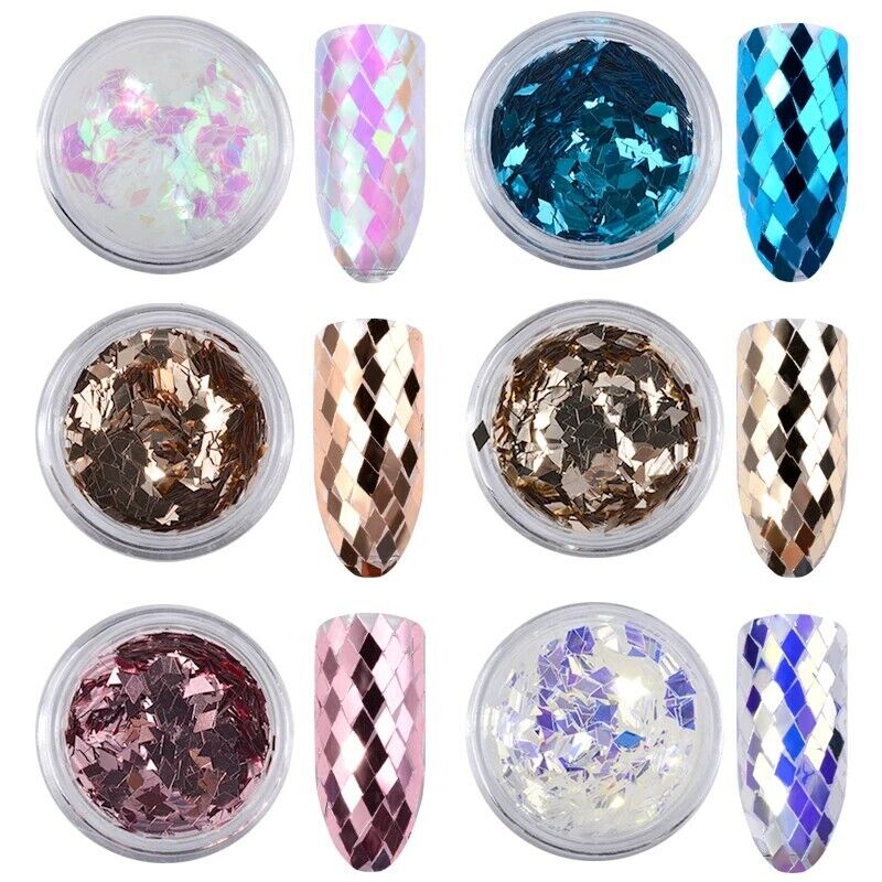 Nail Art Glitter Sequins 6Pcs Laser Sparkling Diamond Ultra-Thin Rhombus Sticker