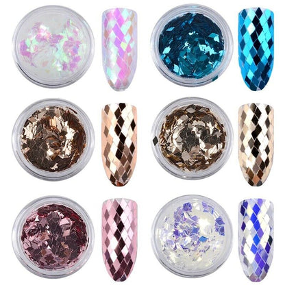 Nail Art Glitter Sequins 6Pcs Laser Sparkling Diamond Ultra-Thin Rhombus Sticker
