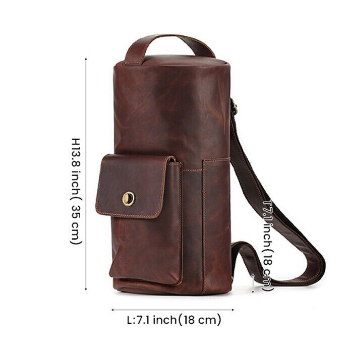 Men's Sling Backpack, Crazy Horse Leather Large Capacity Chest Bag Crossbody Bag